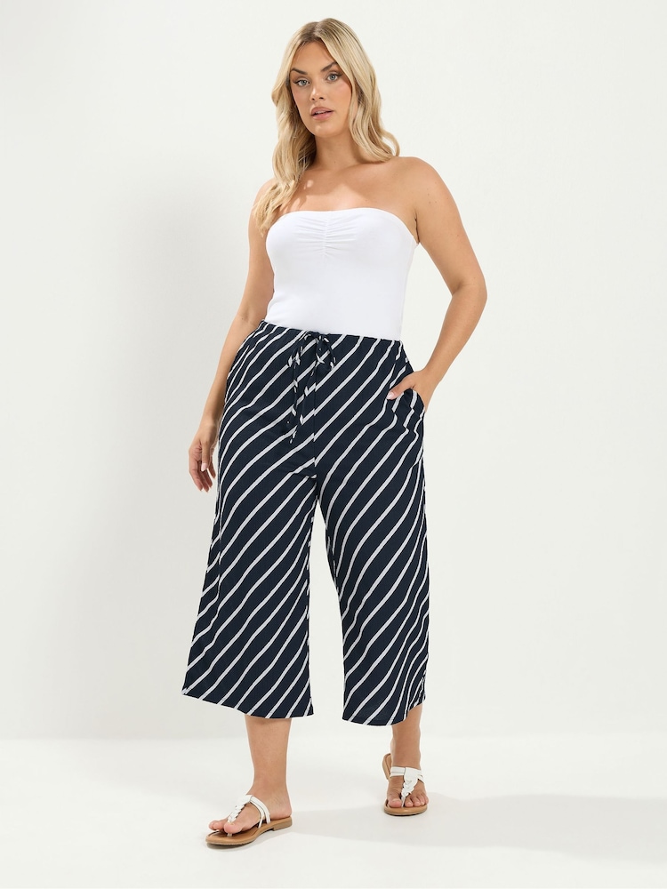 Yours Curve Blue Skinny Waist Culottes - Image 2 of 5