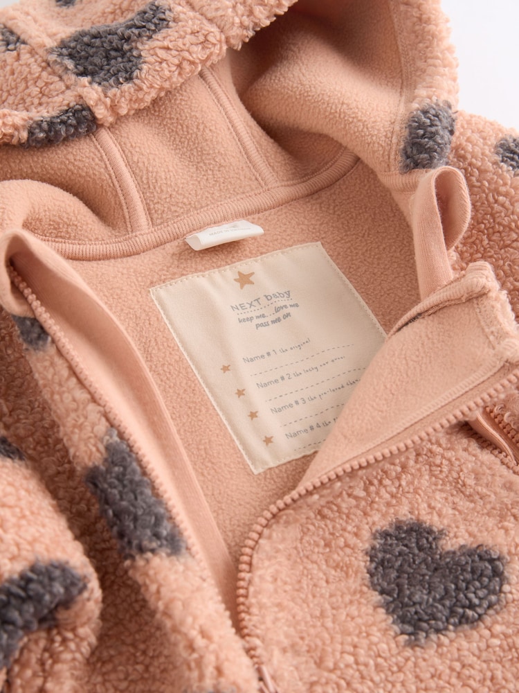 Tan Brown Heart Print Baby Borg Fleece All-In-One Pramsuit (0mths-2yrs) - Image 4 of 6