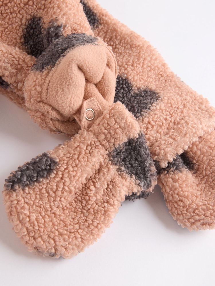 Tan Brown Heart Print Baby Borg Fleece All-In-One Pramsuit (0mths-2yrs) - Image 5 of 6