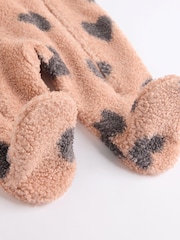 Tan Brown Heart Print Baby Borg Fleece All-In-One Pramsuit (0mths-2yrs) - Image 6 of 6