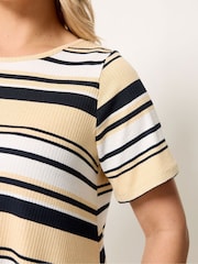 Yours Curve Cream Stripe Ribbed Swing Top - Image 4 of 5