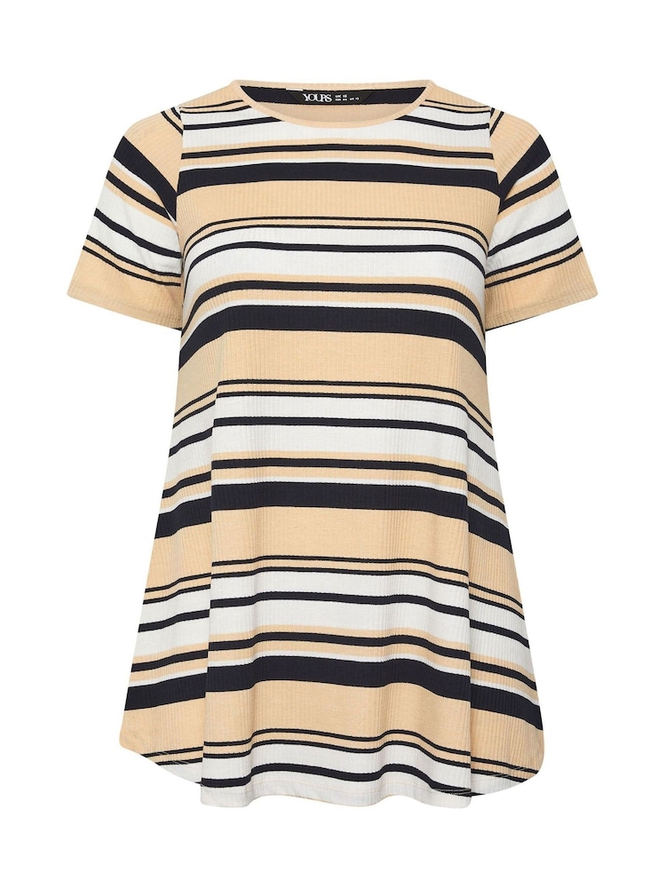 Yours Curve Cream Stripe Ribbed Swing Top - Image 5 of 5