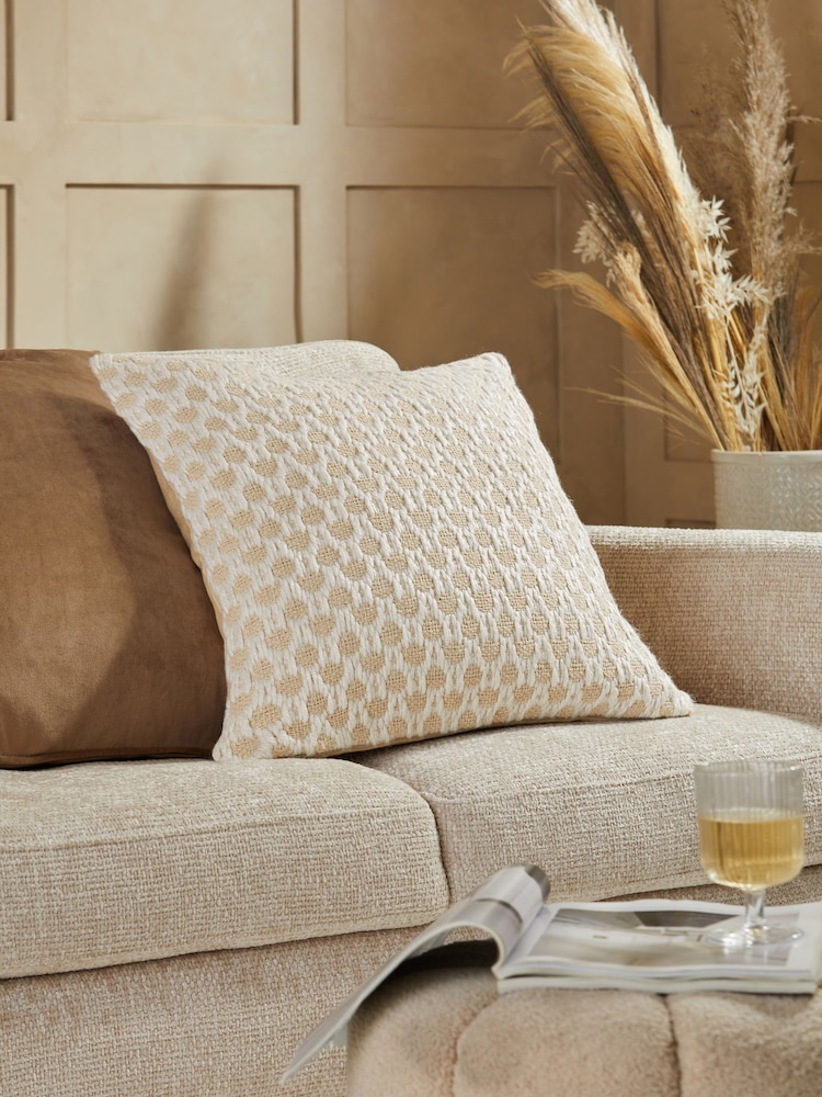 Light Natural Finn Geometric Textured 100% Cotton Cushion - Image 1 of 4