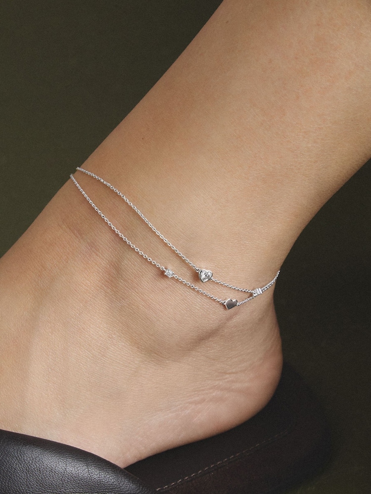 Thomas Sabo Silver Tone Hearts w/ Zirconia Anklet - Image 1 of 4