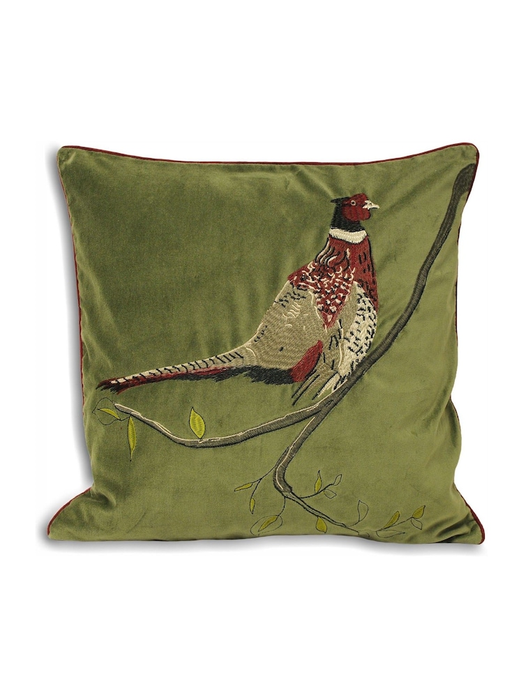 Riva Paoletti Green Hunter Velvet Embroidered Polyester Filled Cushion - Image 2 of 4
