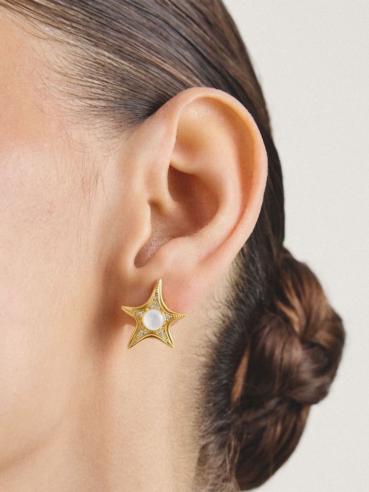 Thomas Sabo Gold Starfish and Mother-of-Pearl Ear Studs - Image 1 of 4