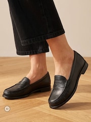 Jones Bootmaker Black Wide Fit Tamsyn Smart Leather Penny Loafers - Image 1 of 6