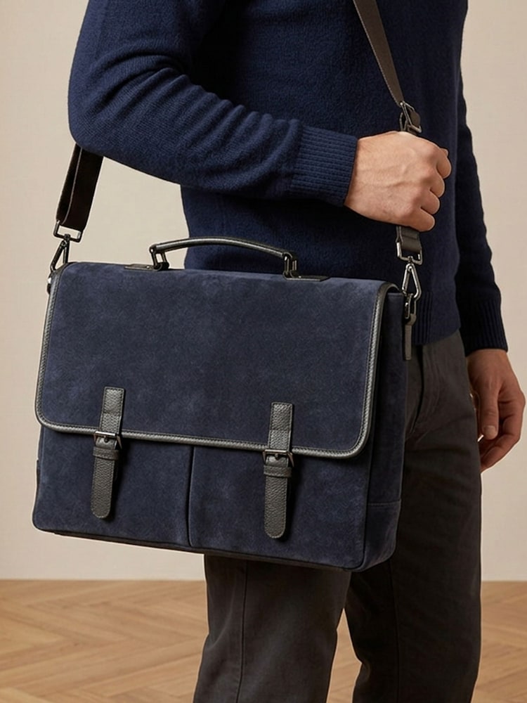 Jones Bootmaker Navy Blue Upland Leather Briefcase Bag - Image 1 of 6 Jones Bootmaker Navy Blue Upland Leather Briefcase Bag - Image 1 of 6