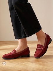 Jones Bootmaker Red Suede Regular Fit Tamsyn Smart Leather Penny Loafers - Image 1 of 6