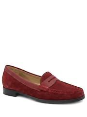 Jones Bootmaker Red Suede Regular Fit Tamsyn Smart Leather Penny Loafers - Image 3 of 6