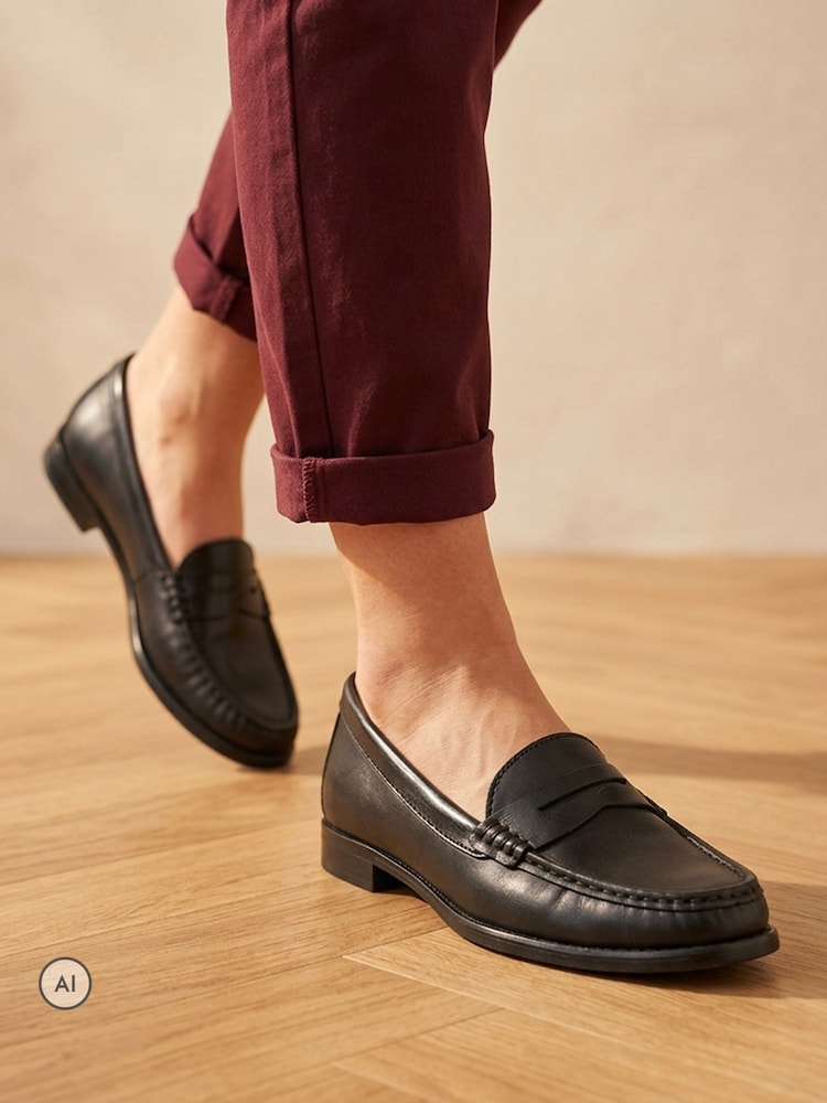 Jones Bootmaker Black Leather Regular Fit Tamsyn Smart Leather Penny Loafers - Image 1 of 6