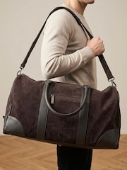 Jones Bootmaker Chocolate Brown Suede Upington Weekend Bag - Image 1 of 6