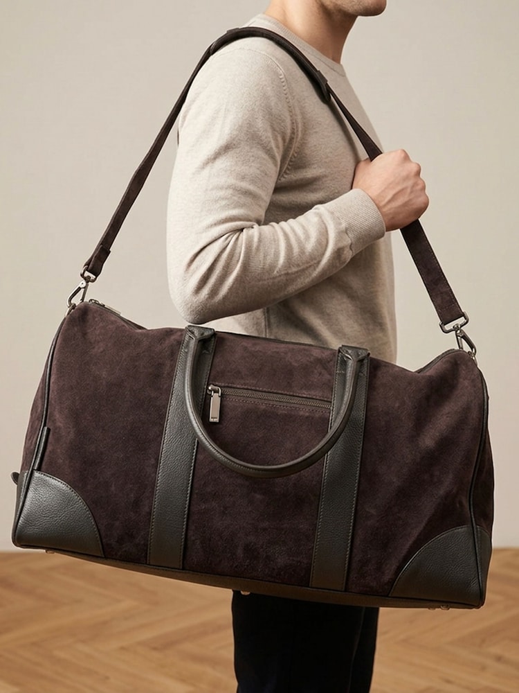 Jones Bootmaker Chocolate Brown Suede Upington Weekend Bag - Image 1 of 6 Jones Bootmaker Chocolate Brown Suede Upington Weekend Bag - Image 1 of 6