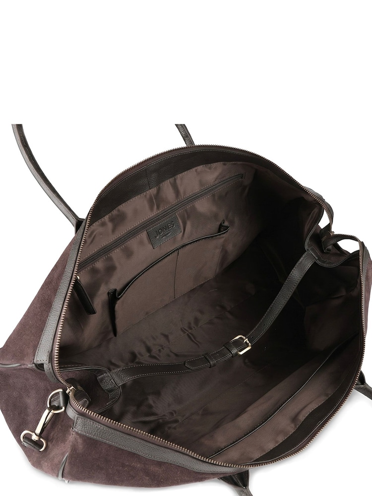 Jones Bootmaker Chocolate Brown Suede Upington Weekend Bag - Image 6 of 6 Jones Bootmaker Chocolate Brown Suede Upington Weekend Bag - Image 6 of 6