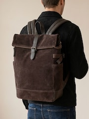 Jones Bootmaker Chocolate Brown Suede Leather Uphall Backpack - Image 1 of 6