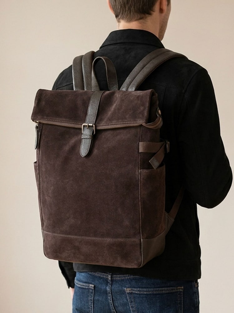 Jones Bootmaker Chocolate Brown Suede Leather Uphall Backpack - Image 1 of 6