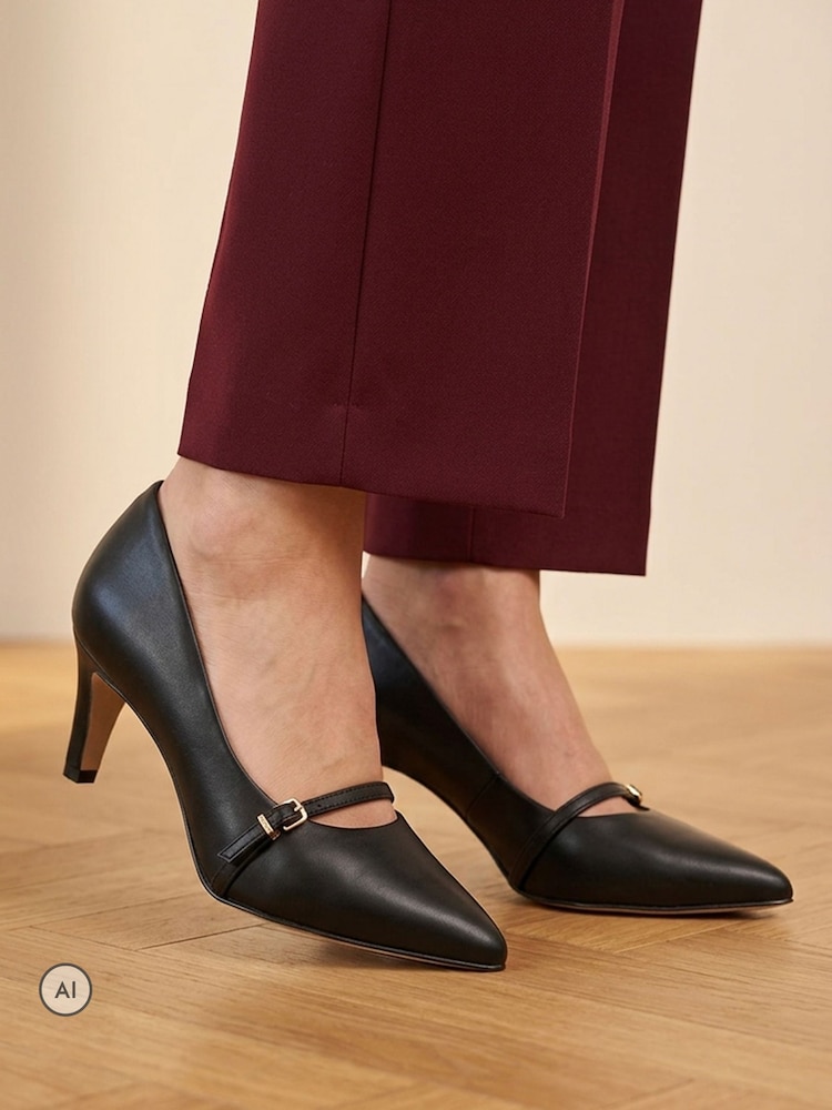 Jones Bootmaker Black Leather Zienna Stiletto Heel Mary Janes Shoes - Image 1 of 6 Jones Bootmaker Black Leather Zienna Stiletto Heel Mary Janes Shoes - Image 1 of 6