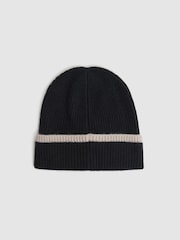 Reiss Black/Camel Hattie Wool Ribbed Beanie Hat - Image 3 of 4