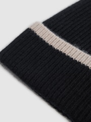 Reiss Black/Camel Hattie Wool Ribbed Beanie Hat - Image 4 of 4