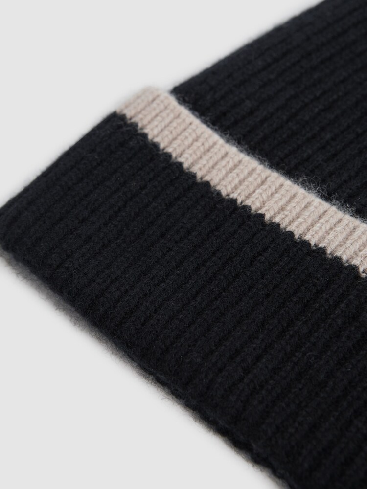 Reiss Black/Camel Hattie Wool Ribbed Beanie Hat - Image 4 of 4