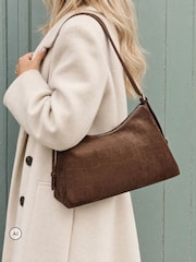 Novo Brown Amanda Faux Croc Suede Shoulder Bag - Image 1 of 4