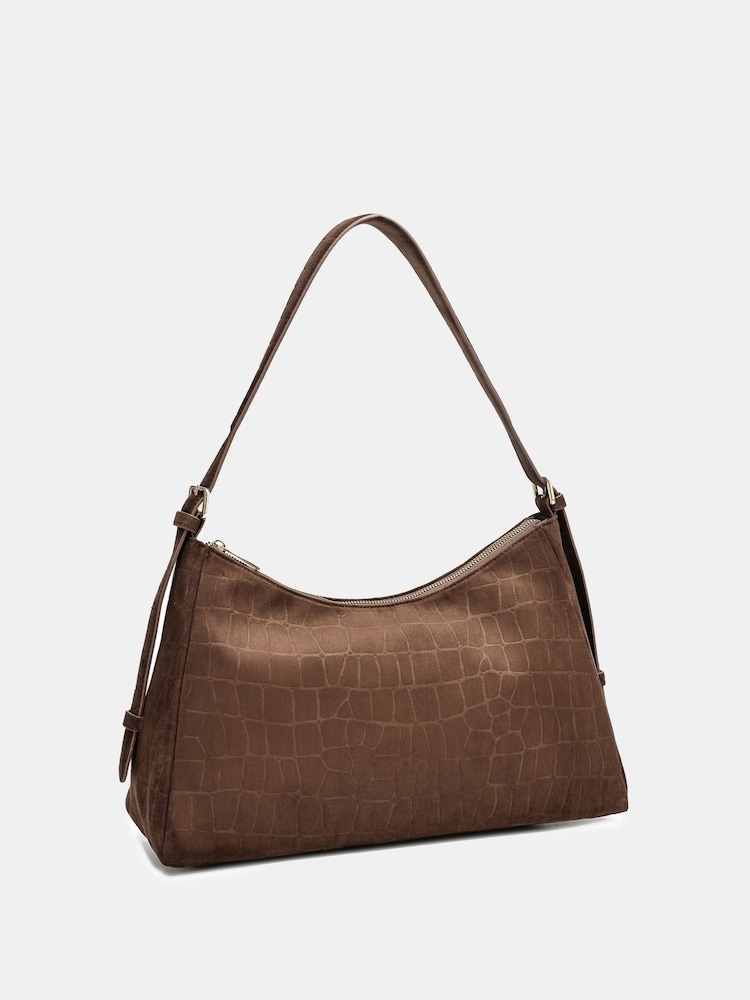 Novo Brown Amanda Faux Croc Suede Shoulder Bag - Image 2 of 4 Novo Brown Amanda Faux Croc Suede Shoulder Bag - Image 2 of 4