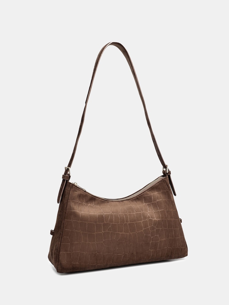 Novo Brown Amanda Faux Croc Suede Shoulder Bag - Image 4 of 4 Novo Brown Amanda Faux Croc Suede Shoulder Bag - Image 4 of 4