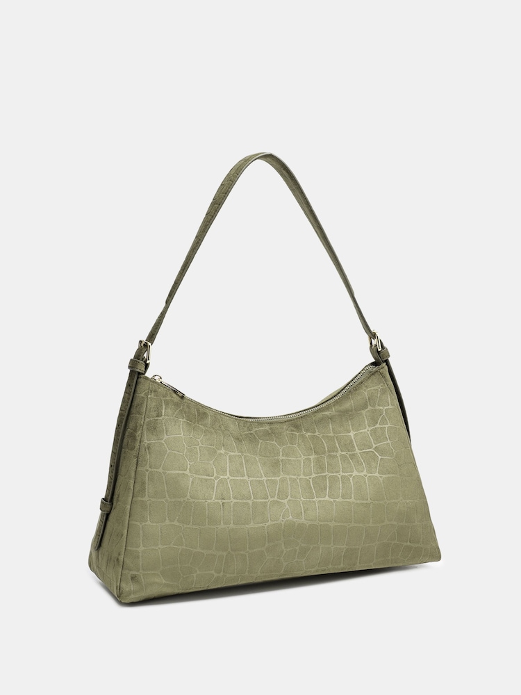 Novo Green Amanda Faux Croc Suede Shoulder Bag - Image 2 of 4 Novo Green Amanda Faux Croc Suede Shoulder Bag - Image 2 of 4
