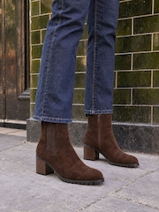 Novo Brown Regular Fit Jessica Cleated Block Heel Chelsea Ankle Boots - Image 1 of 6
