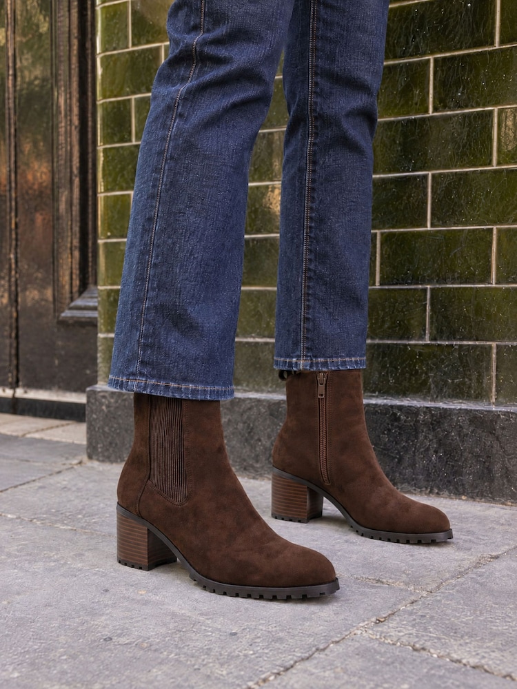 Novo Brown Regular Fit Jessica Cleated Block Heel Chelsea Ankle Boots - Image 1 of 6 Novo Brown Regular Fit Jessica Cleated Block Heel Chelsea Ankle Boots - Image 1 of 6