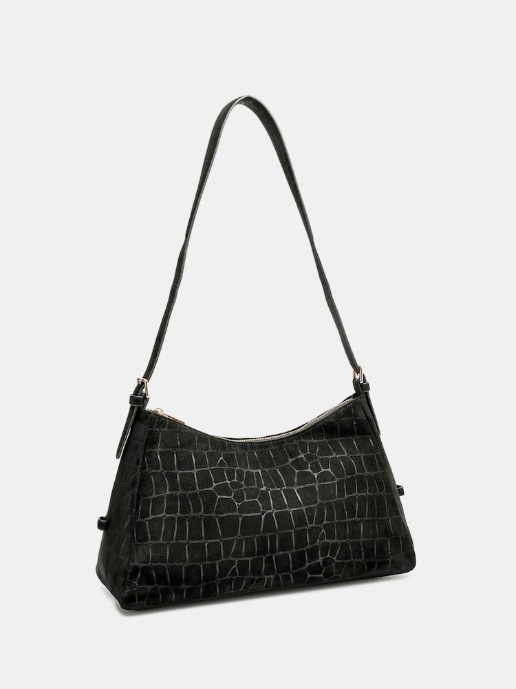 Novo Black Amanda Faux Croc Suede Shoulder Bag - Image 4 of 4 Novo Black Amanda Faux Croc Suede Shoulder Bag - Image 4 of 4
