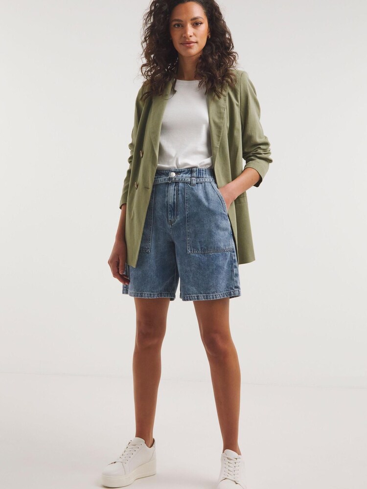 JD Williams Blue Tencel Mix Denim Cargo Shorts - Image 1 of 4