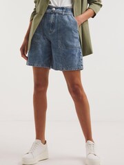 JD Williams Blue Tencel Mix Denim Cargo Shorts - Image 3 of 4