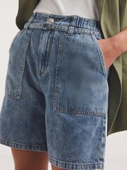 JD Williams Blue Tencel Mix Denim Cargo Shorts - Image 4 of 4