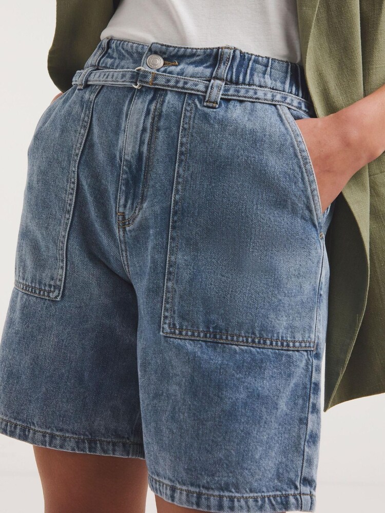 JD Williams Blue Tencel Mix Denim Cargo Shorts - Image 4 of 4