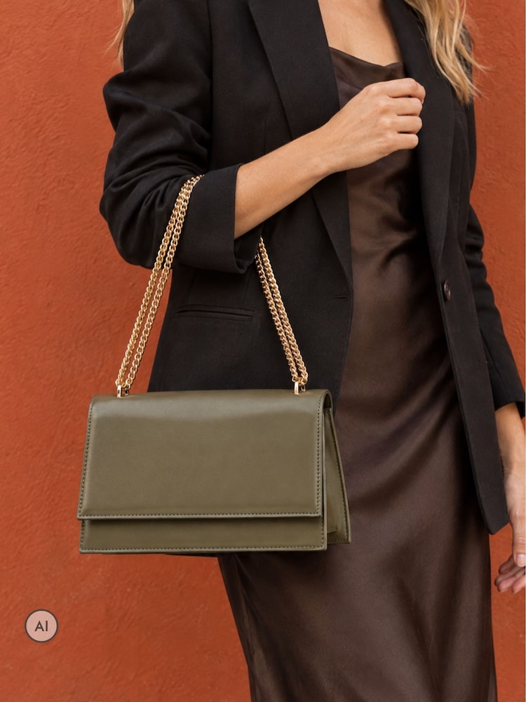 Novo Green Amber Chain Detail Structured Shoulder Bag - Image 1 of 4 Novo Green Amber Chain Detail Structured Shoulder Bag - Image 1 of 4