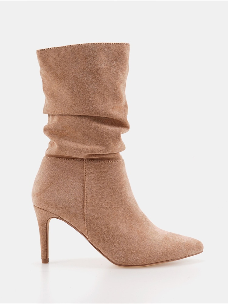 Novo Natural Dante Ruched Point Mid Calf Stiletto Boots - Image 2 of 5 Novo Natural Dante Ruched Point Mid Calf Stiletto Boots - Image 2 of 5