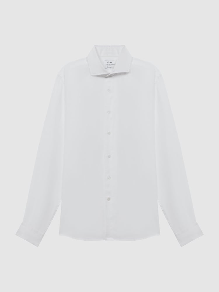 Reiss White Rex Linen Cutaway Collar Shirt - Image 2 of 5