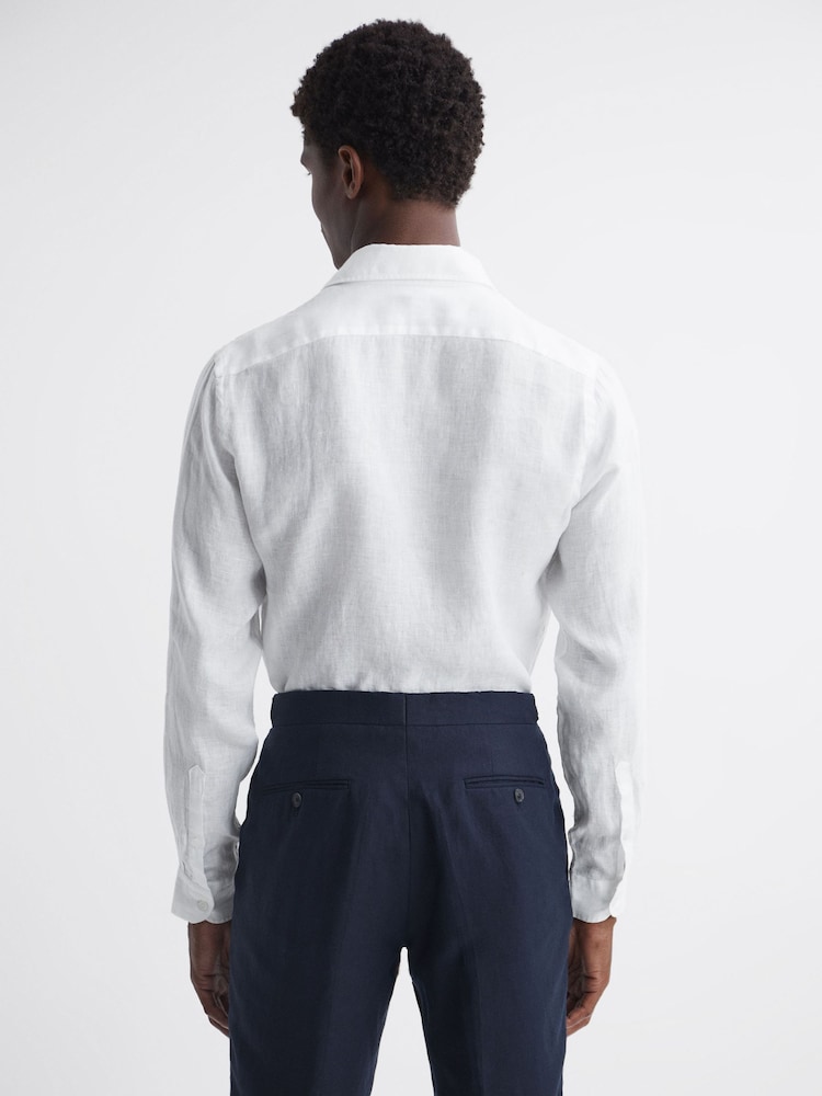 Reiss White Rex Linen Cutaway Collar Shirt - Image 5 of 5 Reiss White Rex Linen Cutaway Collar Shirt - Image 5 of 5