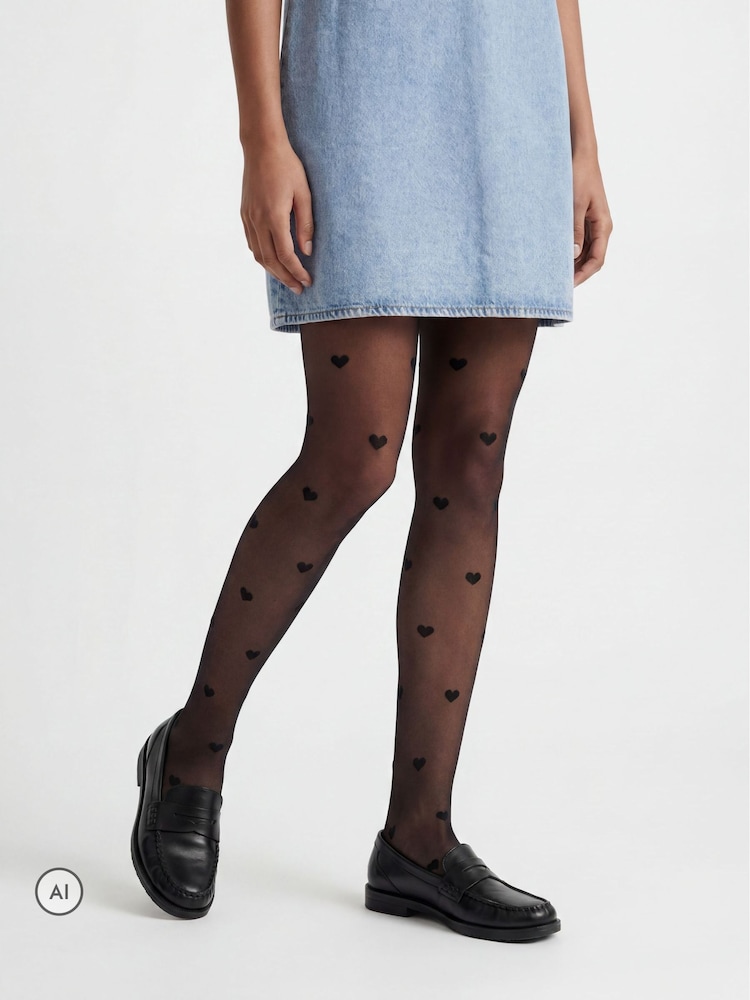 JJXX Black Heart Printed Tights - Image 2 of 3 JJXX Black Heart Printed Tights - Image 2 of 3