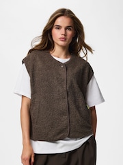 PIECES Grey Teddy Vest - Image 1 of 4