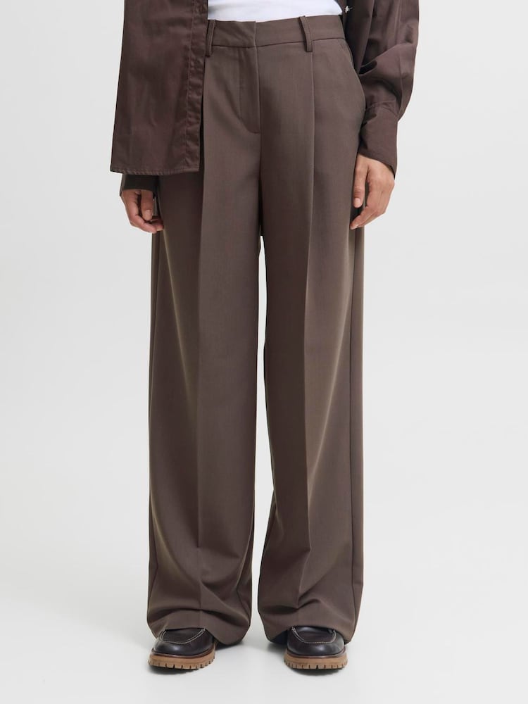 JJXX Brown Wide Leg Pinstripe Tailered Trousers - Image 1 of 7 JJXX Brown Wide Leg Pinstripe Tailered Trousers - Image 1 of 7
