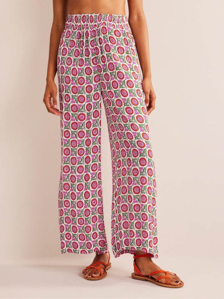 Boden Pink Crinkle Wide Leg Trousers - Image 1 of 1