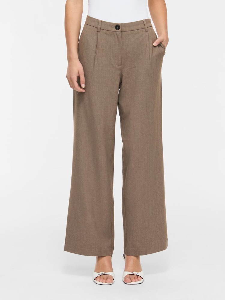 VILA Brown Wide Leg Tailored Trousers - Image 1 of 3 VILA Brown Wide Leg Tailored Trousers - Image 1 of 3