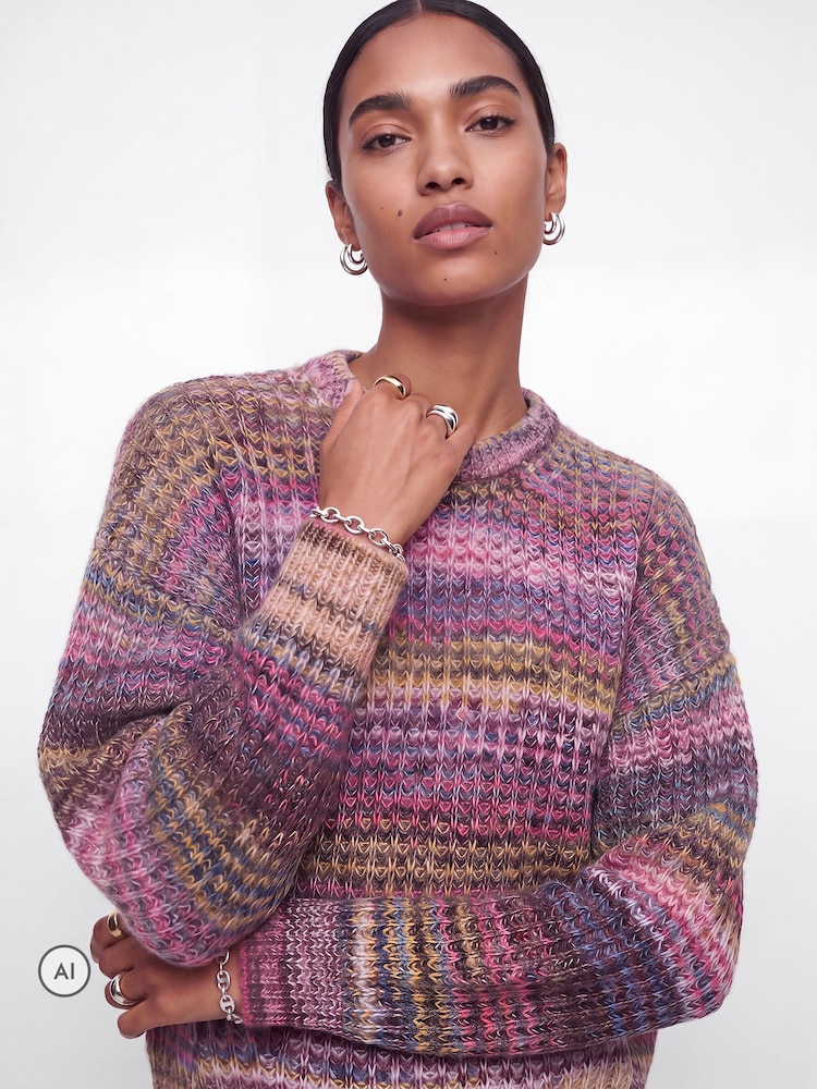JJXX Purple Striped Space-Dye Crew Neck Knit Jumper - Image 1 of 4 JJXX Purple Striped Space-Dye Crew Neck Knit Jumper - Image 1 of 4