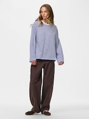 Alb și albastru - PIECES Long Sleeve Jersey Relaxed Top - Imaginea 2 din 6