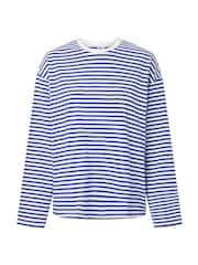Alb și albastru - PIECES Long Sleeve Jersey Relaxed Top - Imaginea 5 din 6