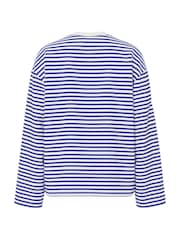 Alb și albastru - PIECES Long Sleeve Jersey Relaxed Top - Imaginea 6 din 6
