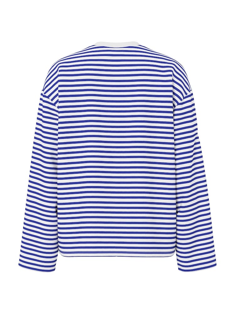 Alb și albastru - PIECES Long Sleeve Jersey Relaxed Top - Imaginea 6 din 6