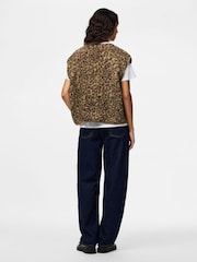 PIECES Brown Leopard Animal Print Teddy Vest - Image 2 of 6